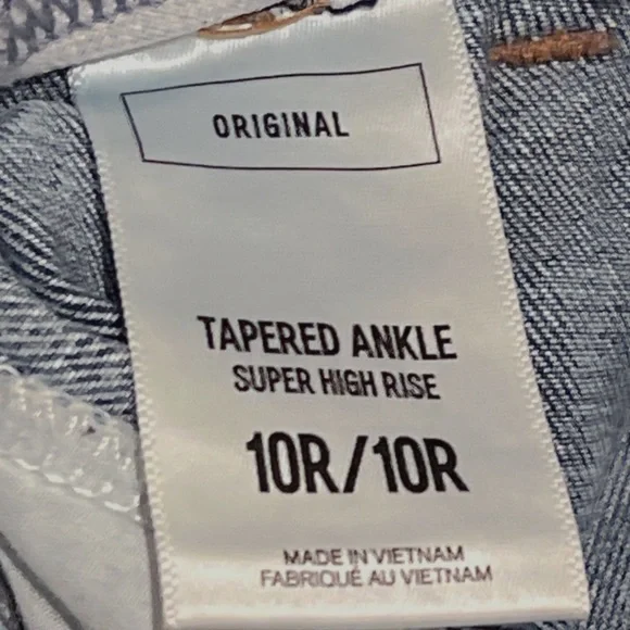 Jeans EXPRESS Retro SUPER HIGH WAIST TAPERED LEG Acid Wash Blue Vintage Size 10 - Picture 6 of 11